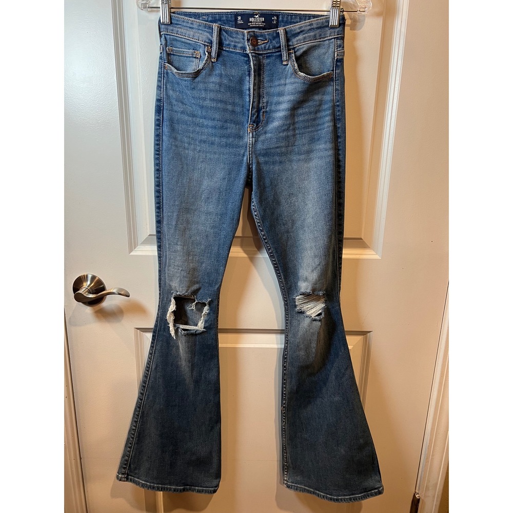 Hollister Womens Flare Jeans High-Rise Vintage Distressed Blue Size 3R W26 L32